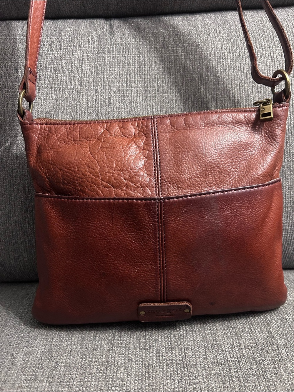 Margot Brown Leather Crossbody Bag with Zipper Closure & Adjustable Strap